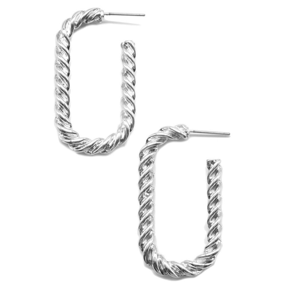LIANA SILVER TWISTED OVAL HOOP EARRINGS